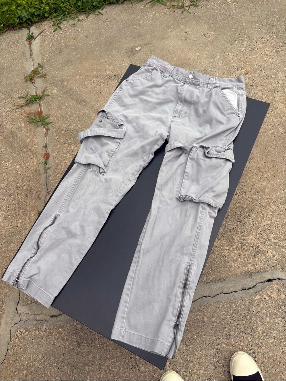 Urban Outfitters Light Gray Men's Cargo Pants with Ankle Zippers